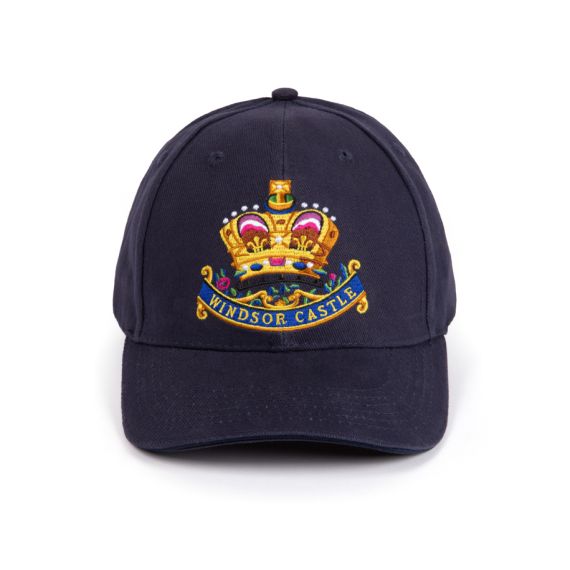 Navy Windsor Castle Baseball Cap featuring crown and "Windsor Castle" embroidered on front. Navy Windsor Castle Baseball Cap featuring crown and "Windsor Castle" embroidered on front.