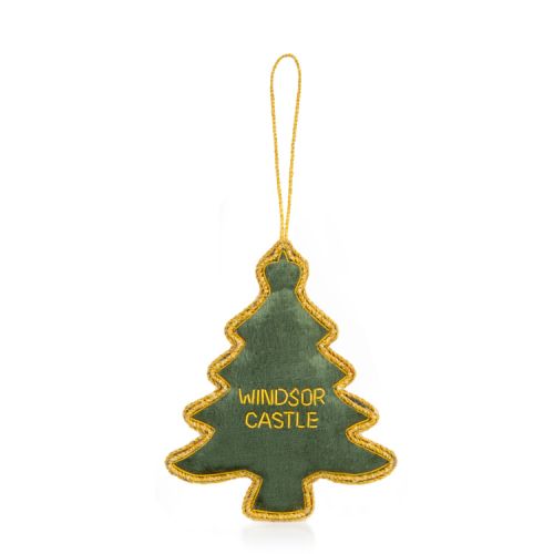 christmas tree with gold embroidery, sewn crystals