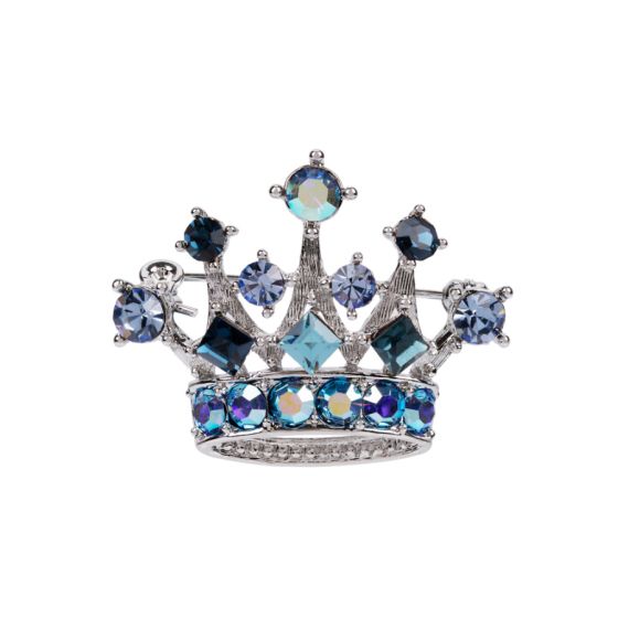 brooch in the shape of a crown with silver and blue detailing brooch in the shape of a crown with silver and blue detailing