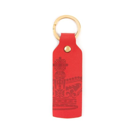 Red keyring with dark red crown graphic Red keyring with dark red crown graphic