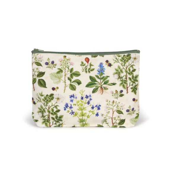 Cosmetic purse with floral design and green zip. Cosmetic purse with floral design and green zip.